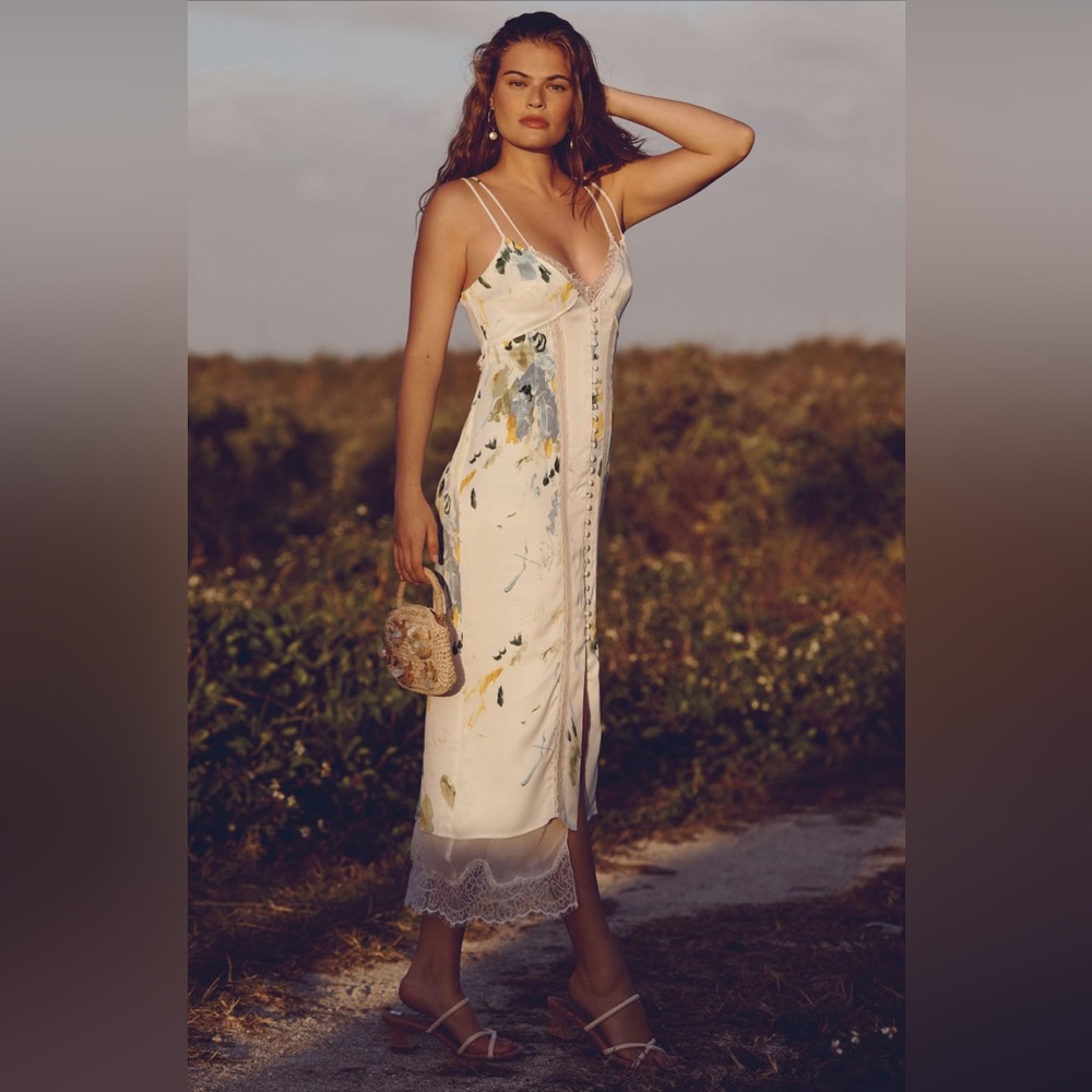Lace Watercolor Button-Front Slip Dress